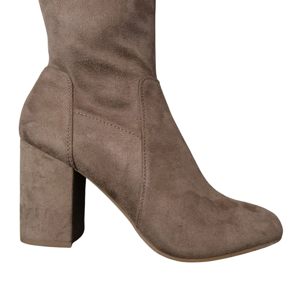 Christian Siriano Taupe Faux Suede Over The Knee Block Heel Boots Womens 10